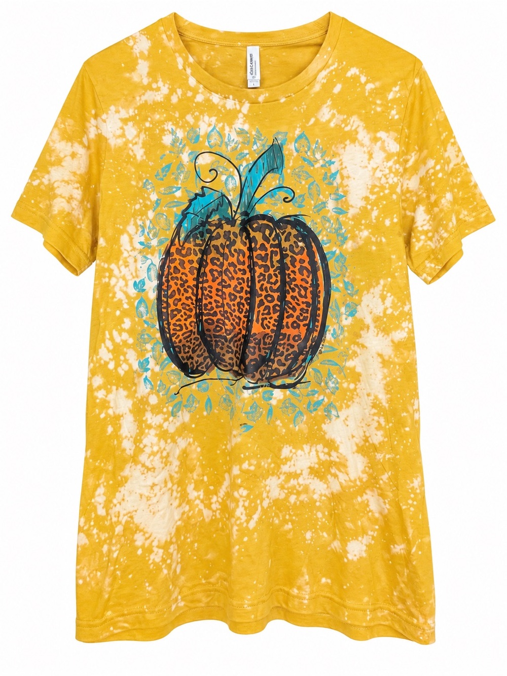 Bella Canvas Yellow Tie-Dye Tee with Orange Leopard Pumpkin